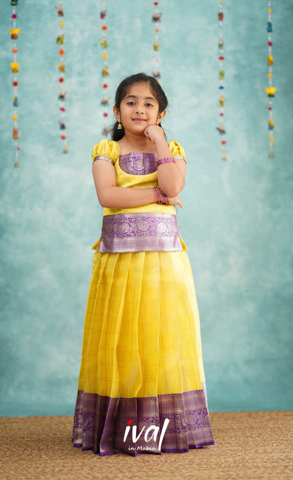 Izhaiyini Yellow Shade And Purple Tone Organza Pavadai Sattai Kids-Suttis