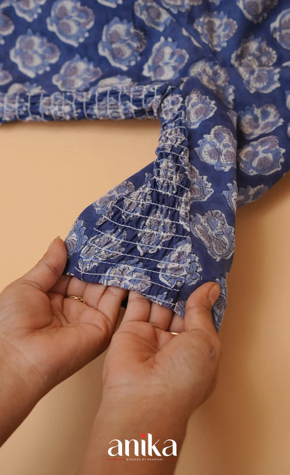 Jaipur Hand Block Printed Stretchable Blouse - dark blue shade