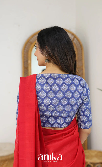 Jaipur Hand Block Printed Stretchable Blouse - dark blue shade