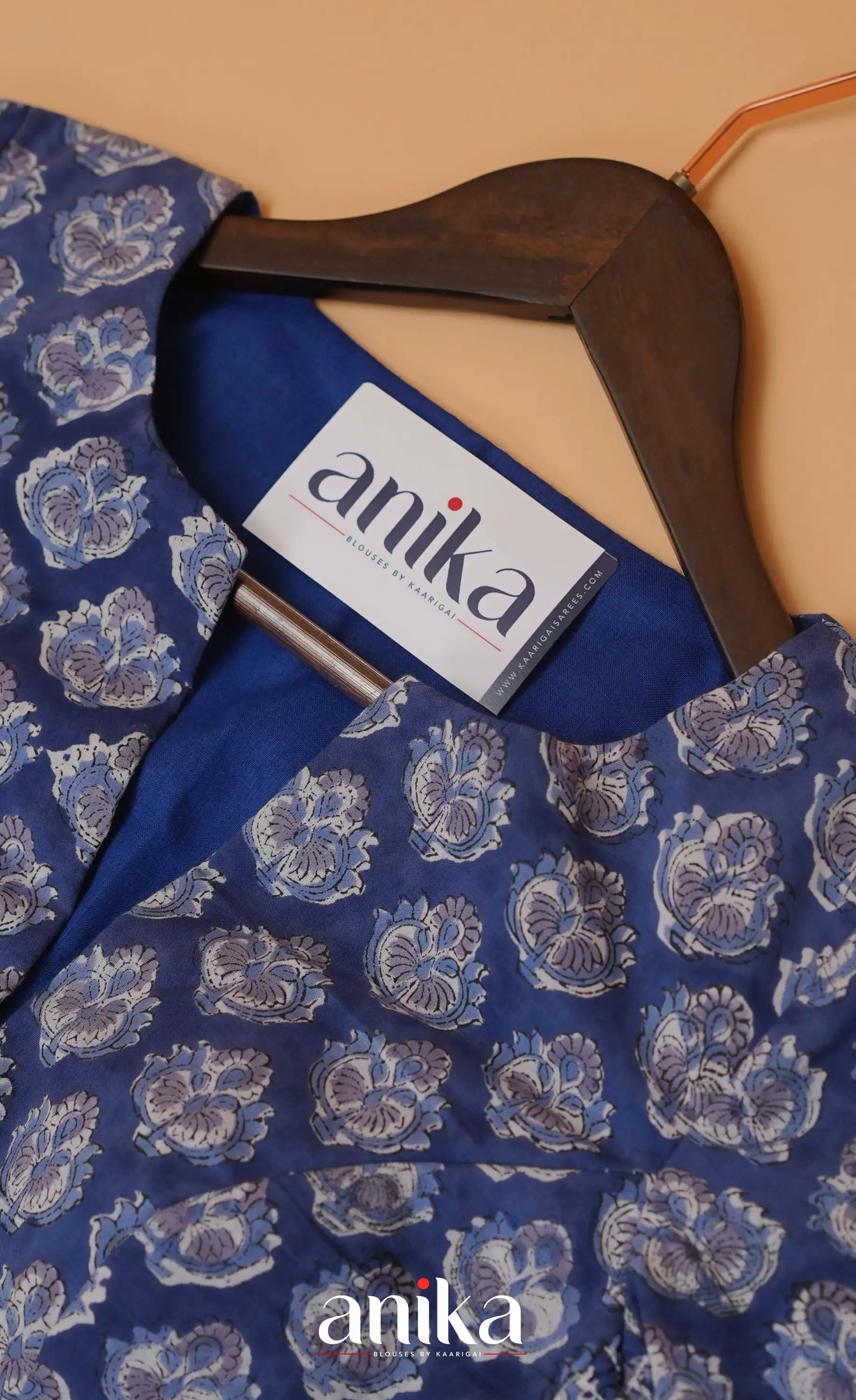 Jaipur Hand Block Printed Stretchable Blouse - dark blue shade
