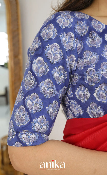 Jaipur Hand Block Printed Stretchable Blouse - dark blue shade