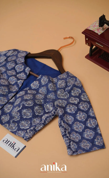 Jaipur Hand Block Printed Stretchable Blouse - dark blue shade