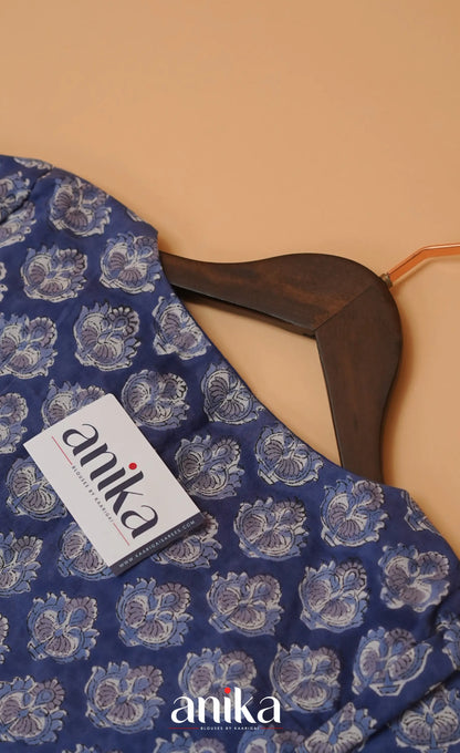 Jaipur Hand Block Printed Stretchable Blouse - dark blue shade