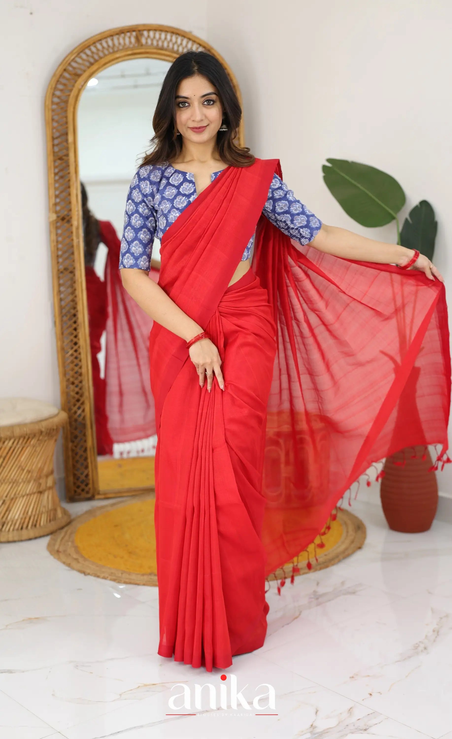 Jaipur Hand Block Printed Stretchable Blouse - dark blue shade