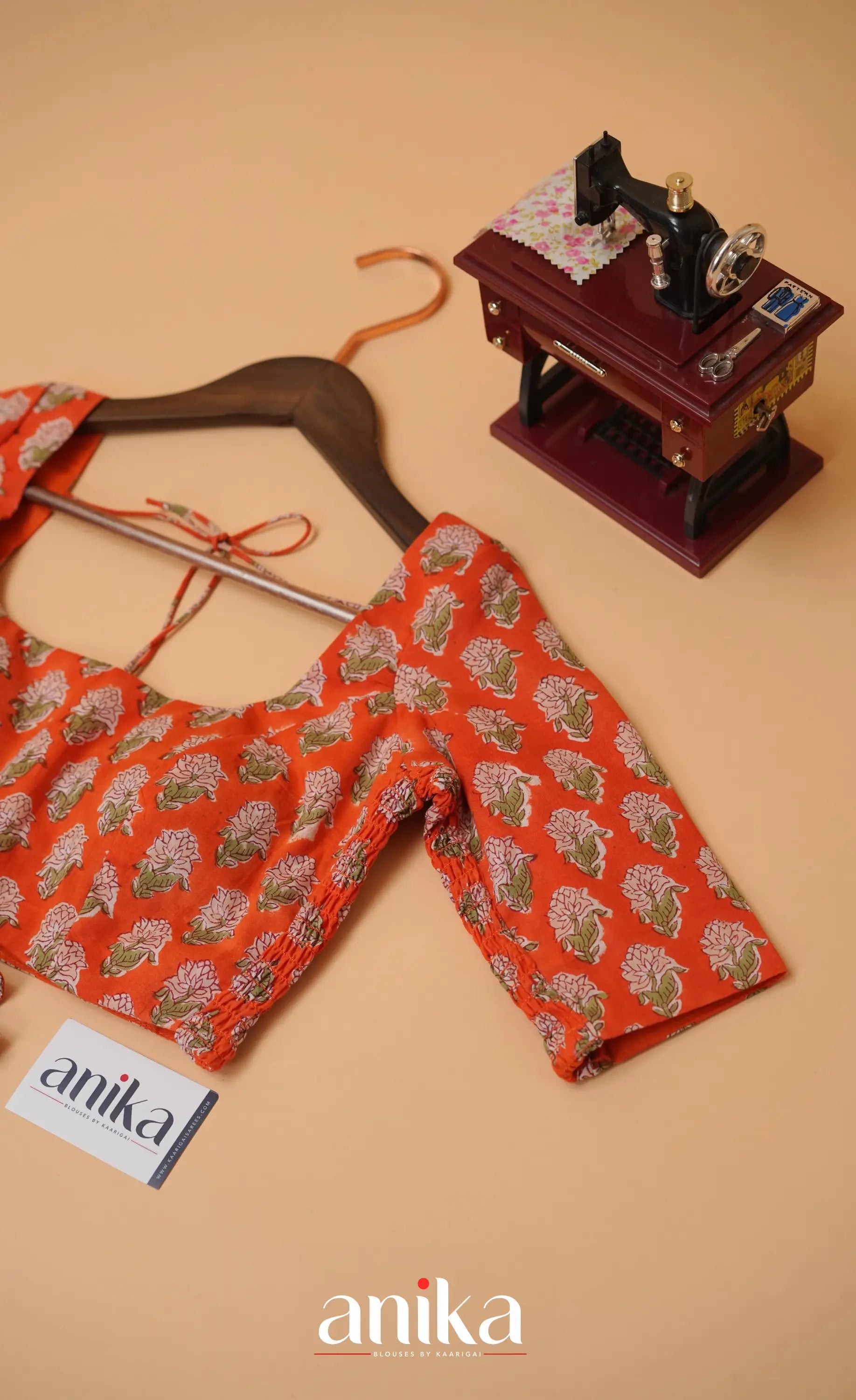 Jaipur Hand Block Printed Stretchable Blouse - orange shade