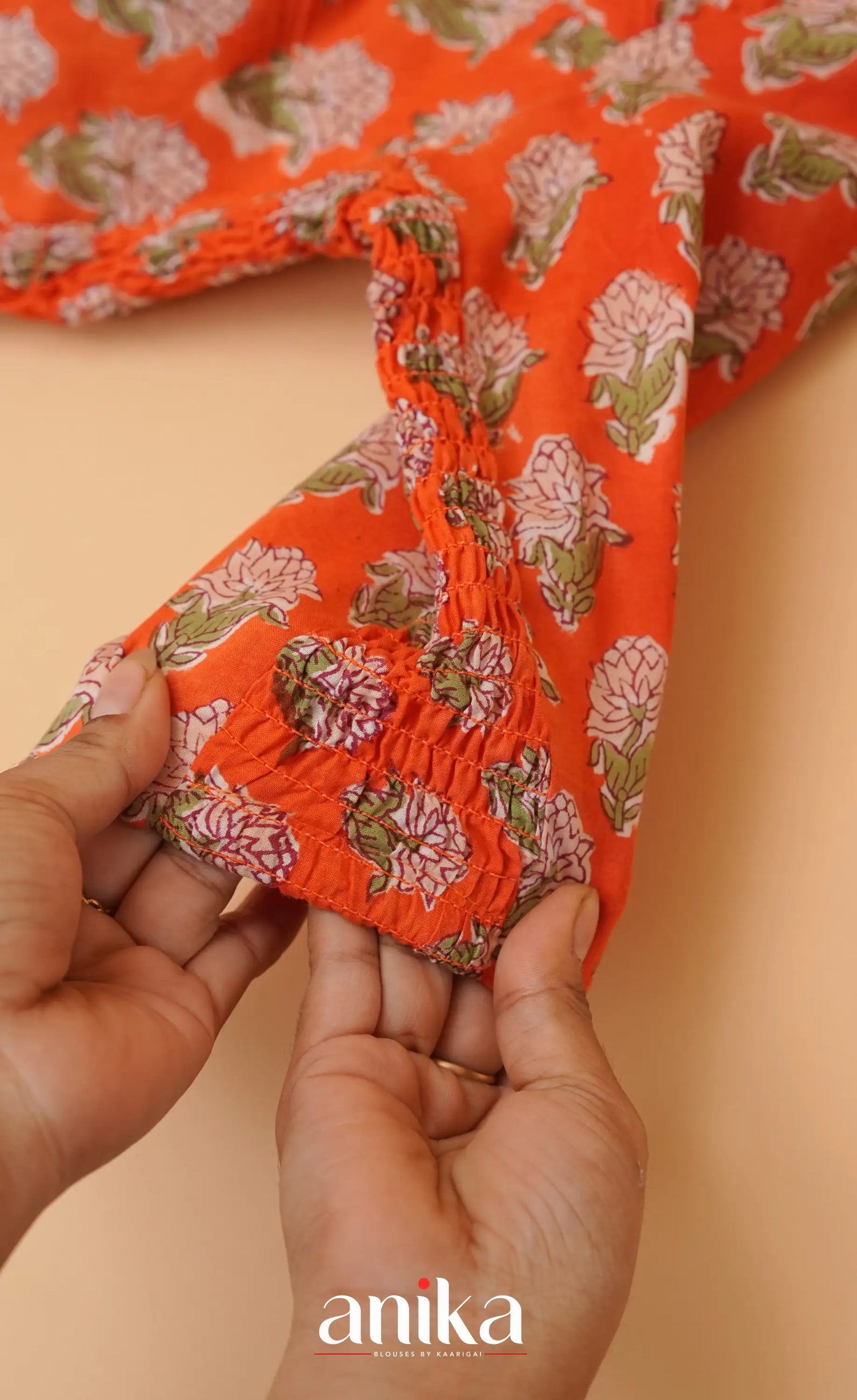 Jaipur Hand Block Printed Stretchable Blouse - orange shade