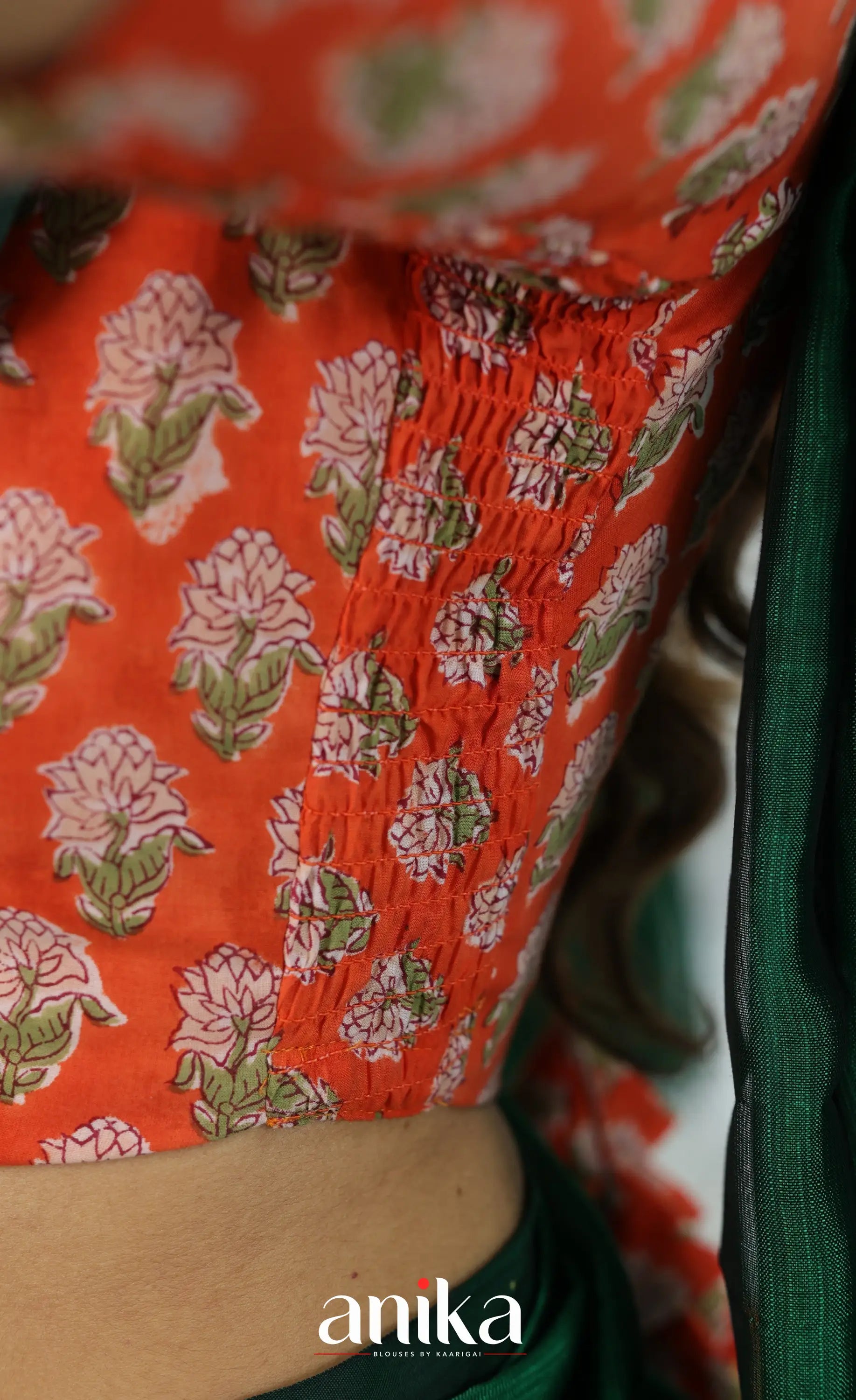 Jaipur Hand Block Printed Stretchable Blouse - orange shade