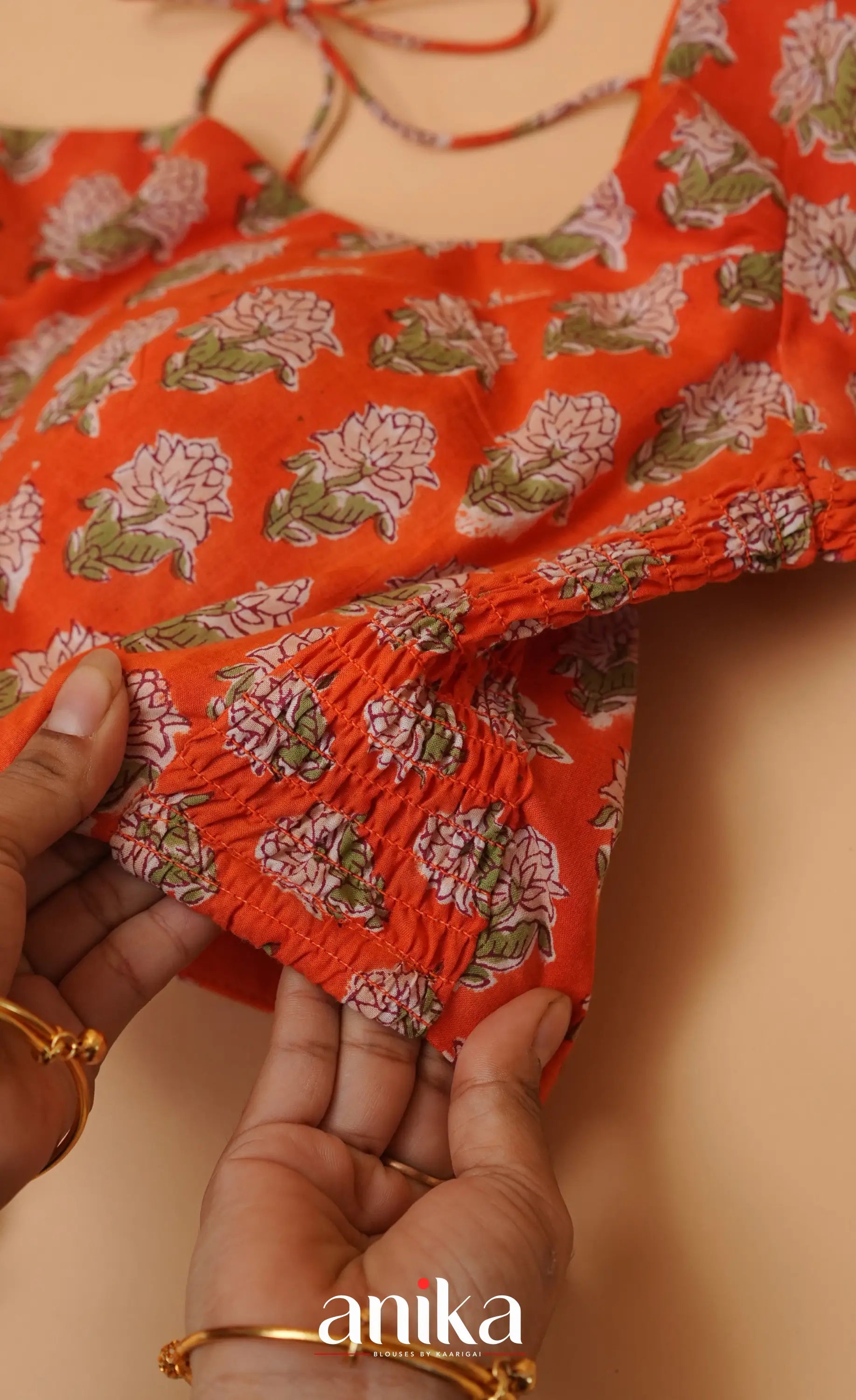 Jaipur Hand Block Printed Stretchable Blouse - orange shade