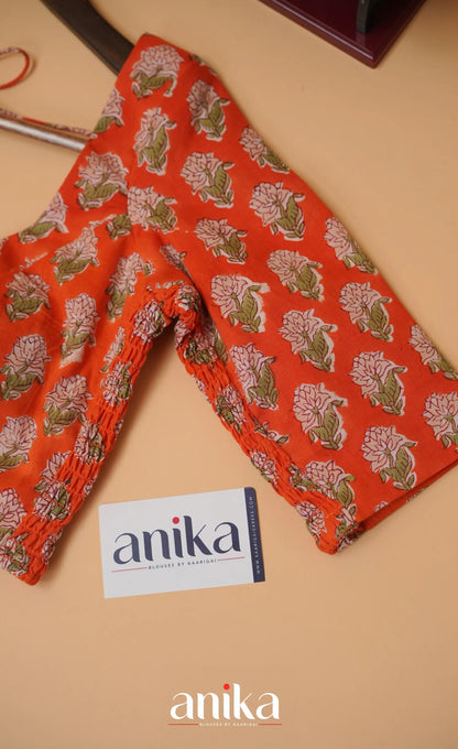 Jaipur Hand Block Printed Stretchable Blouse - orange shade