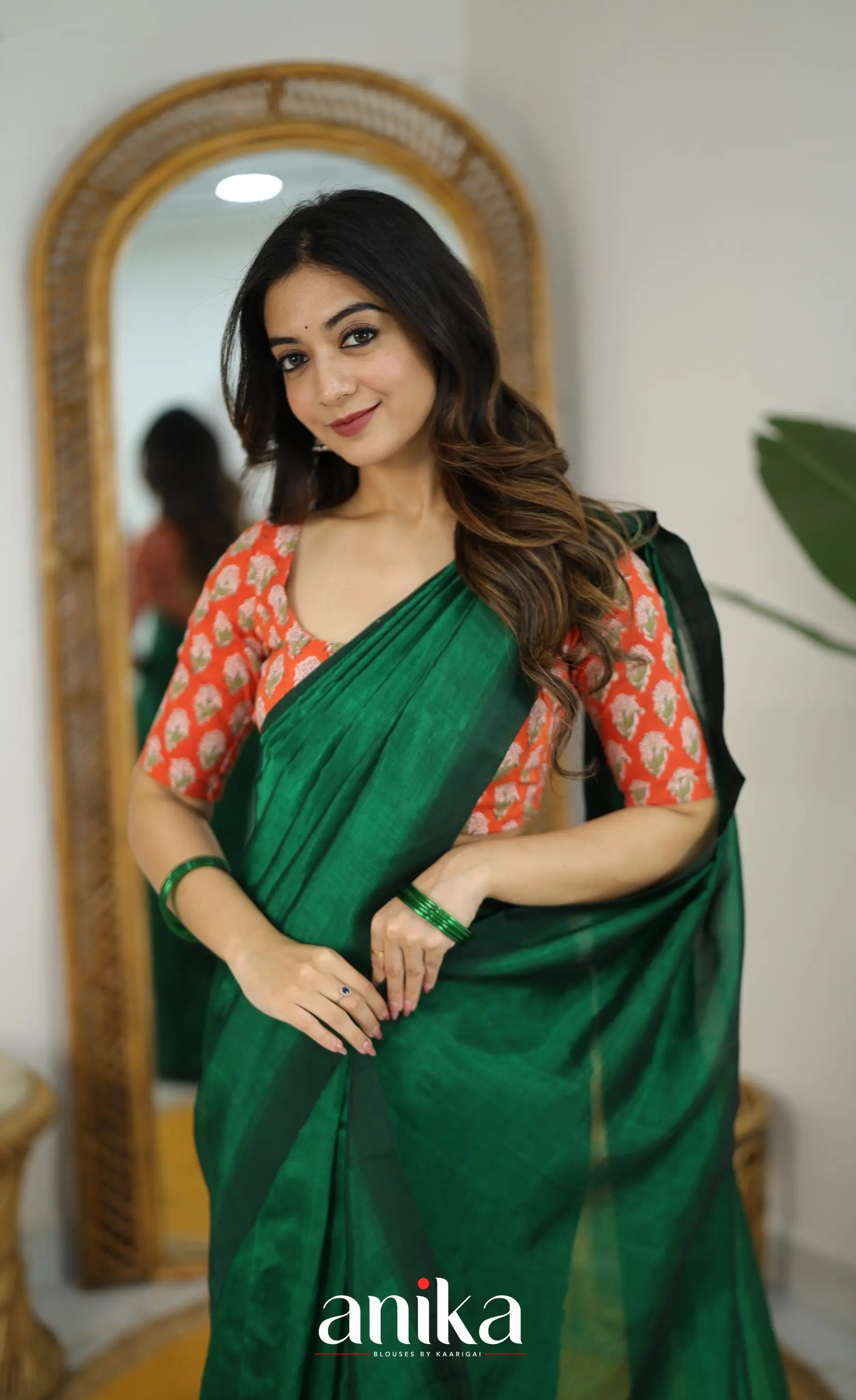 Jaipur Hand Block Printed Stretchable Blouse - orange shade