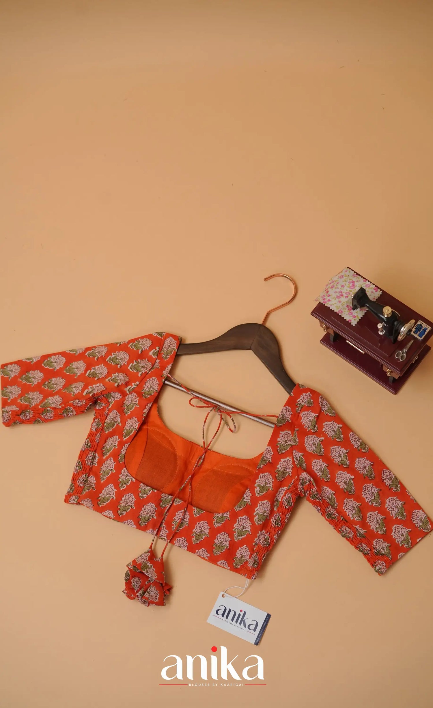 Jaipur Hand Block Printed Stretchable Blouse - orange shade