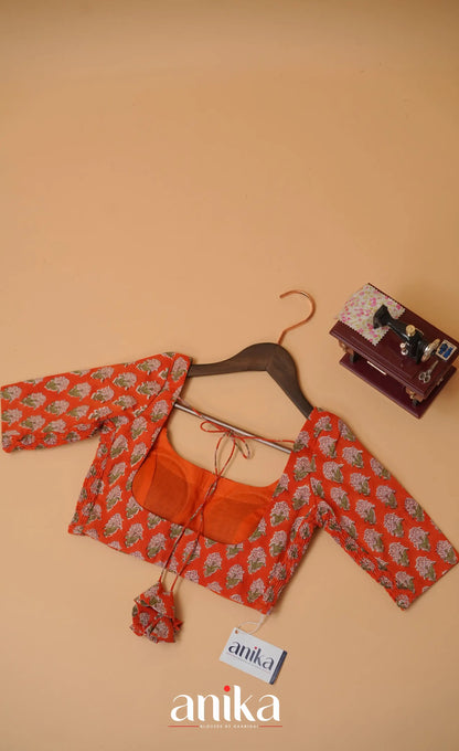 Jaipur Hand Block Printed Stretchable Blouse - orange shade