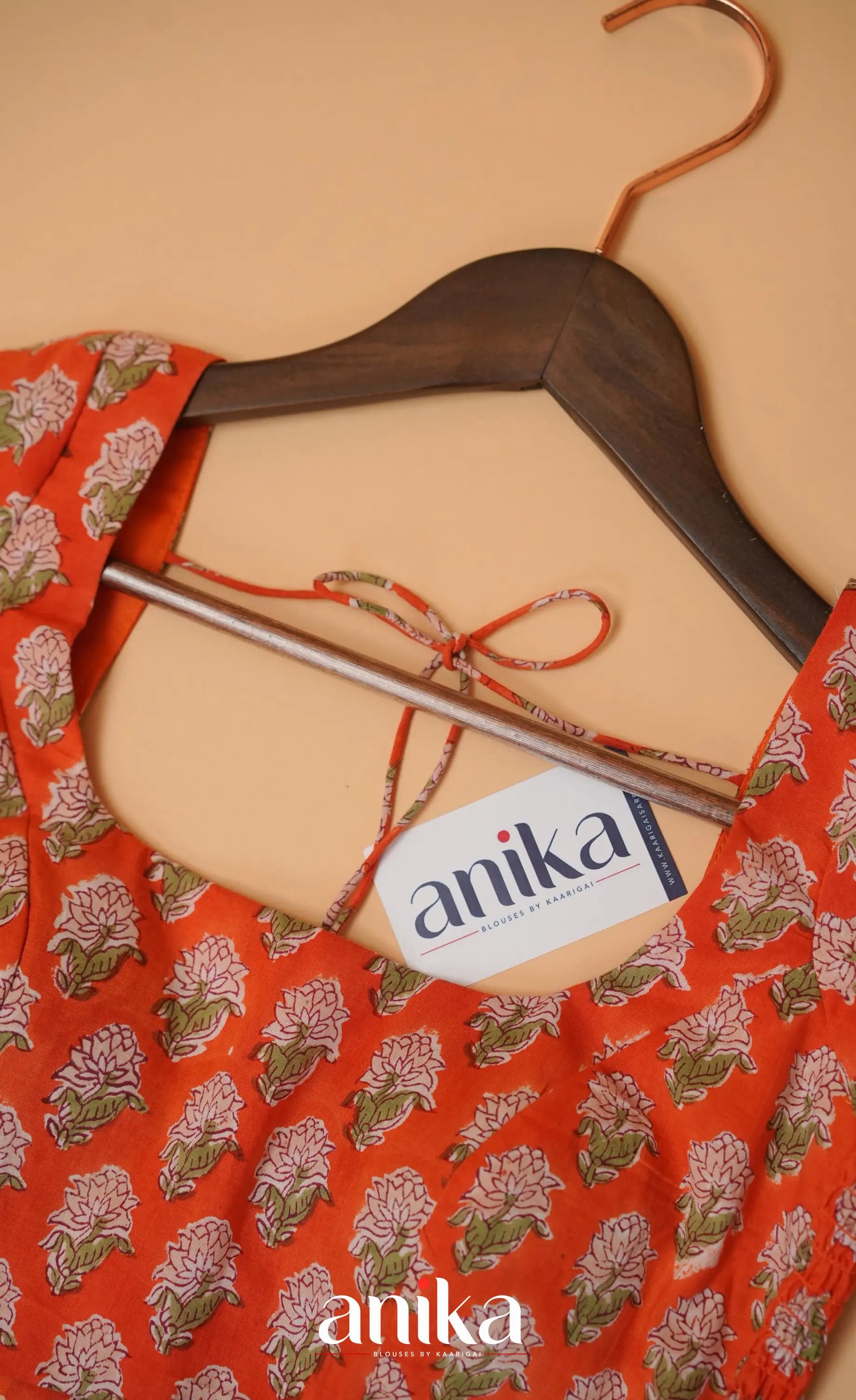 Jaipur Hand Block Printed Stretchable Blouse - orange shade