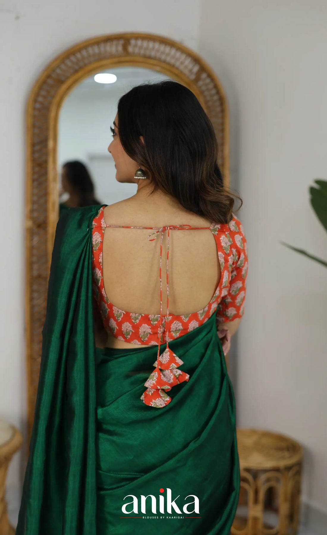 Jaipur Hand Block Printed Stretchable Blouse - orange shade
