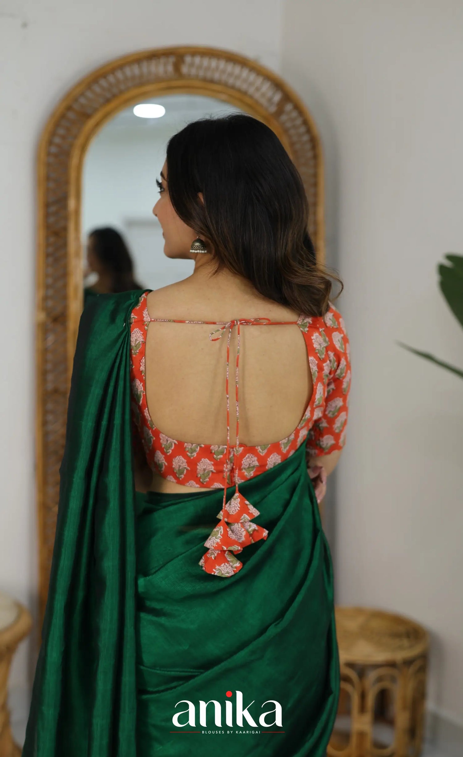 Jaipur Hand Block Printed Stretchable Blouse - orange shade