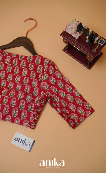 Jaipur Hand Block Printed Stretchable Blouse - Red shade