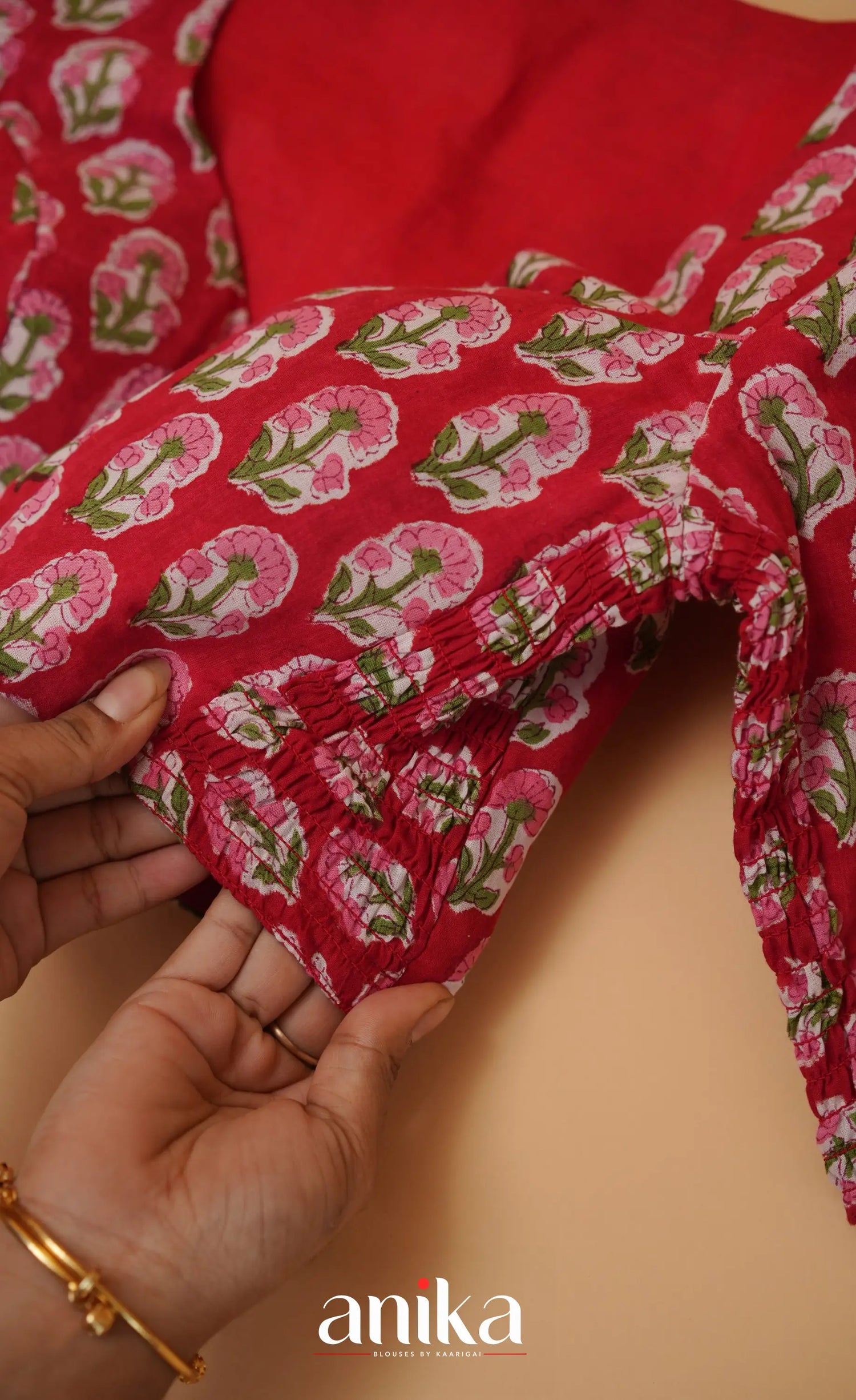 Jaipur Hand Block Printed Stretchable Blouse - Red shade