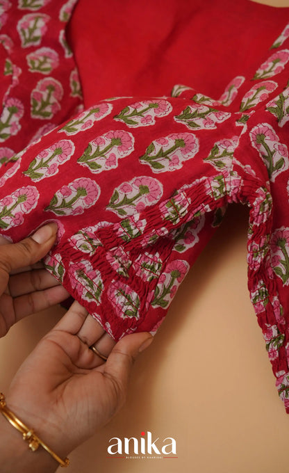 Jaipur Hand Block Printed Stretchable Blouse - Red shade