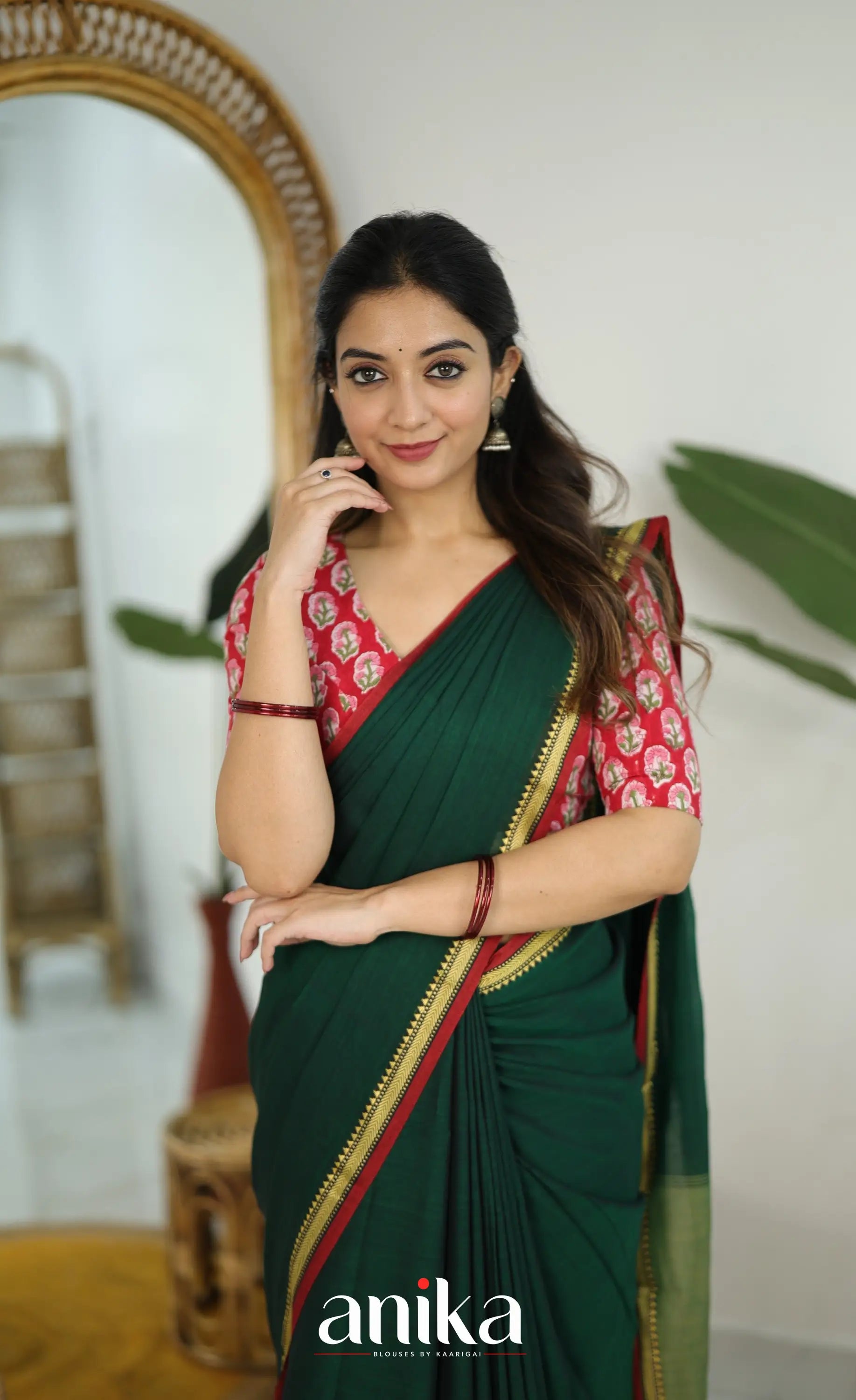 Jaipur Hand Block Printed Stretchable Blouse - Red shade