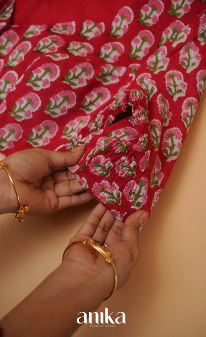 Jaipur Hand Block Printed Stretchable Blouse - Red shade
