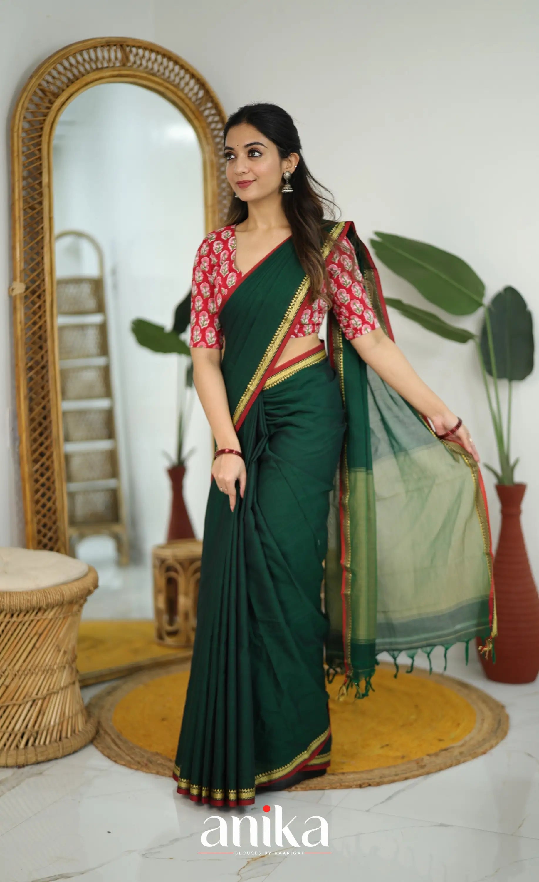 Jaipur Hand Block Printed Stretchable Blouse - Red shade