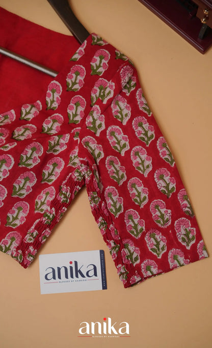 Jaipur Hand Block Printed Stretchable Blouse - Red shade
