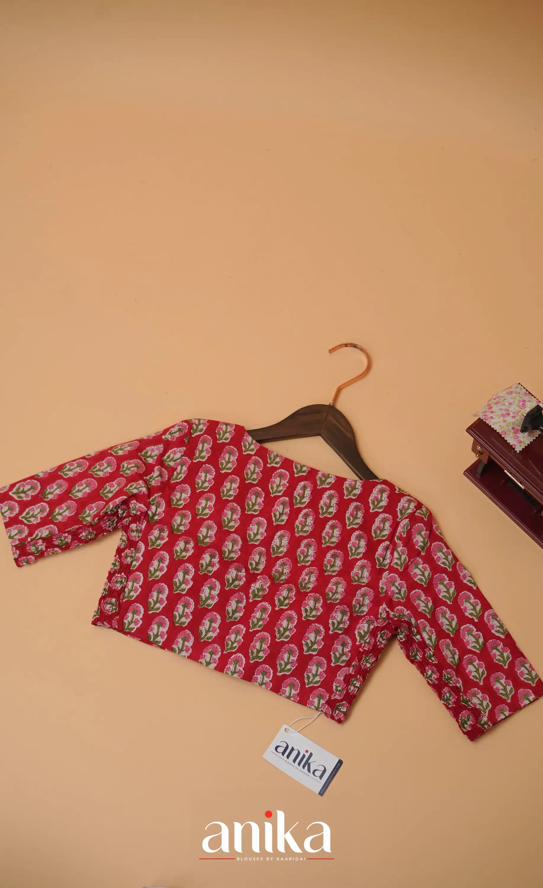 Jaipur Hand Block Printed Stretchable Blouse - Red shade