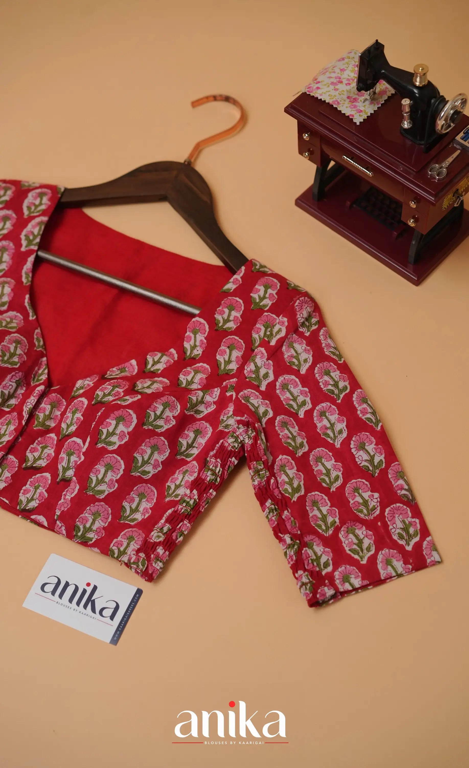 Jaipur Hand Block Printed Stretchable Blouse - Red shade