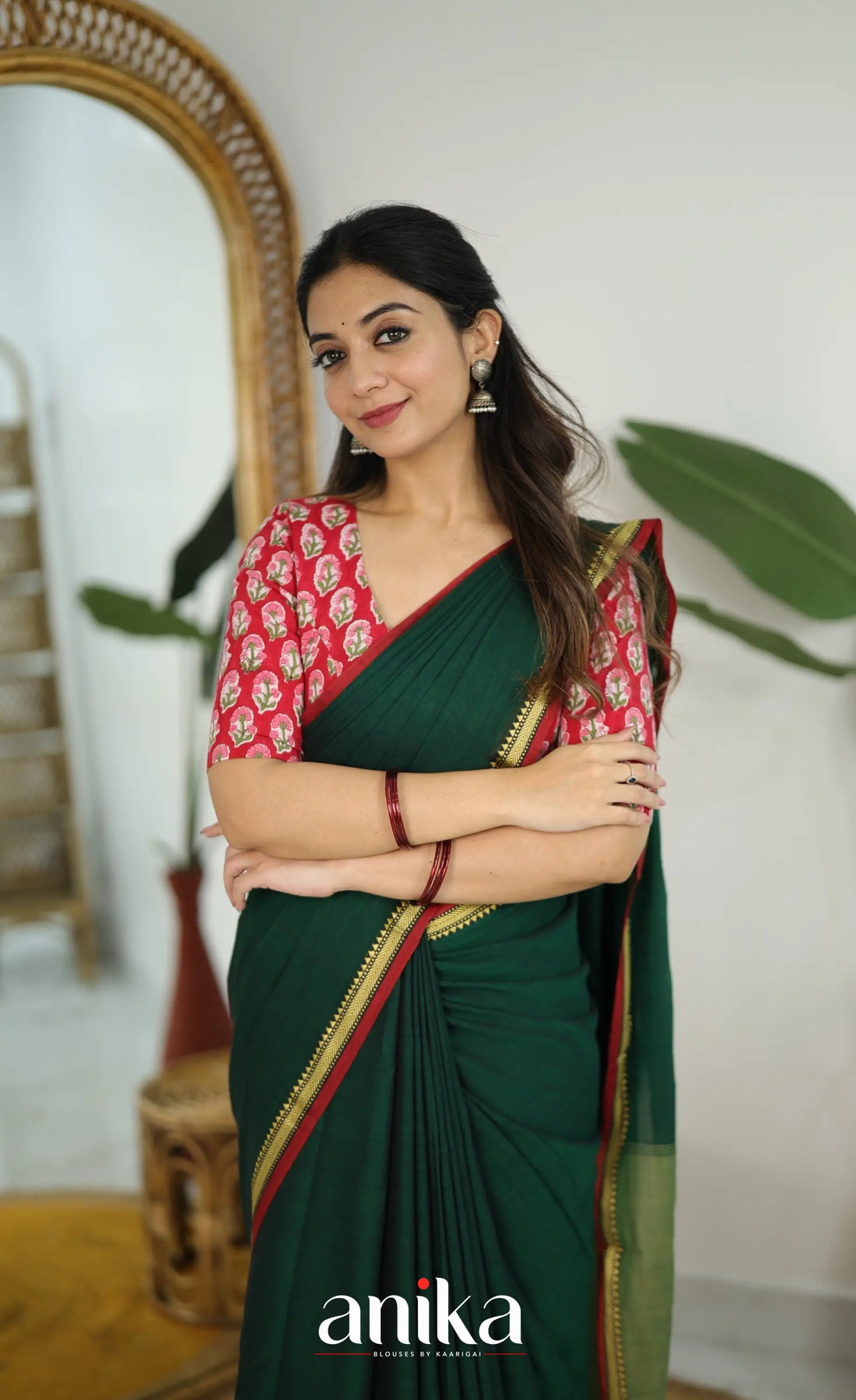 Jaipur Hand Block Printed Stretchable Blouse - Red shade