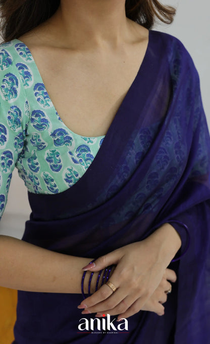 Jaipur Hand Block Printed Stretchable Blouse - white shade
