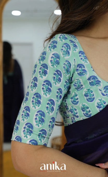 Jaipur Hand Block Printed Stretchable Blouse - white shade