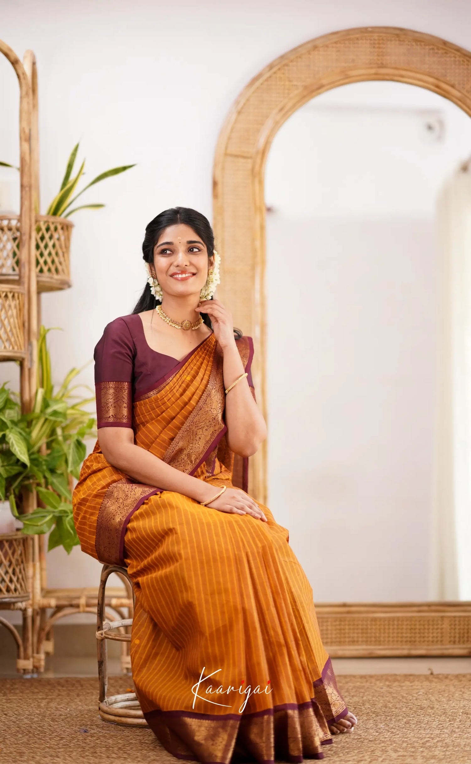 Kamakshi Dark Mustard Shade And Maroon Tone Sarees