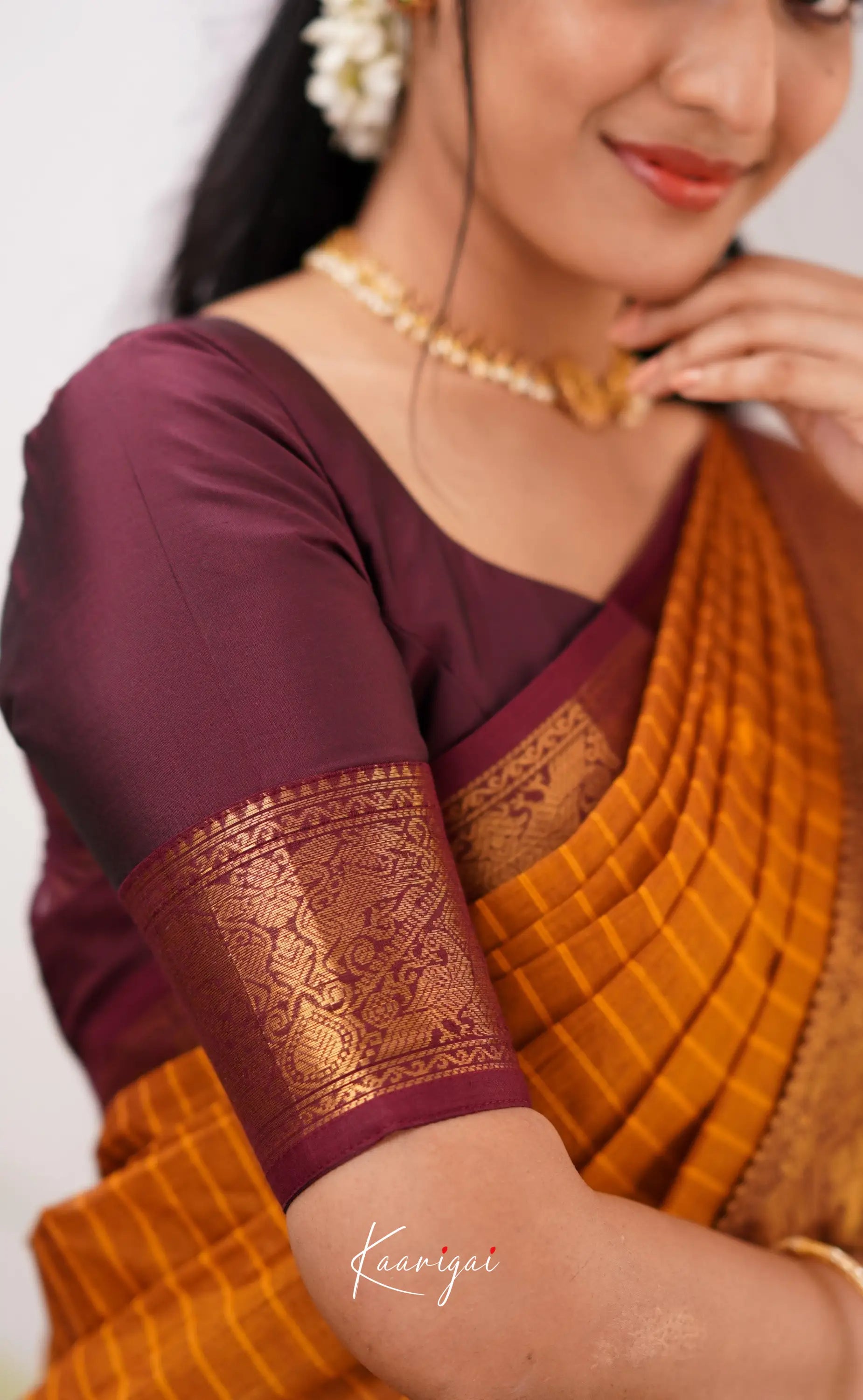 Kamakshi Dark Mustard Shade And Maroon Tone Sarees