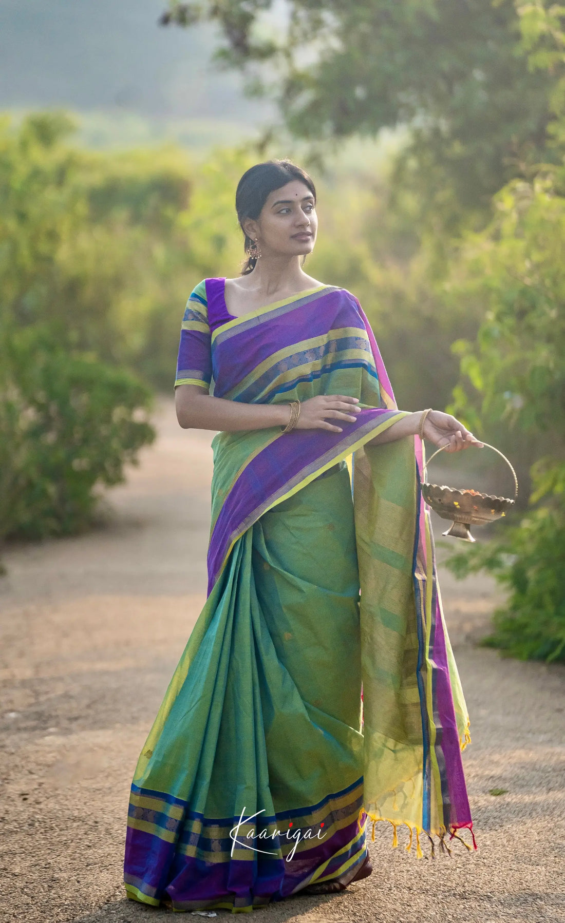 Kamakshi Green Tone And Purple Shade Sarees
