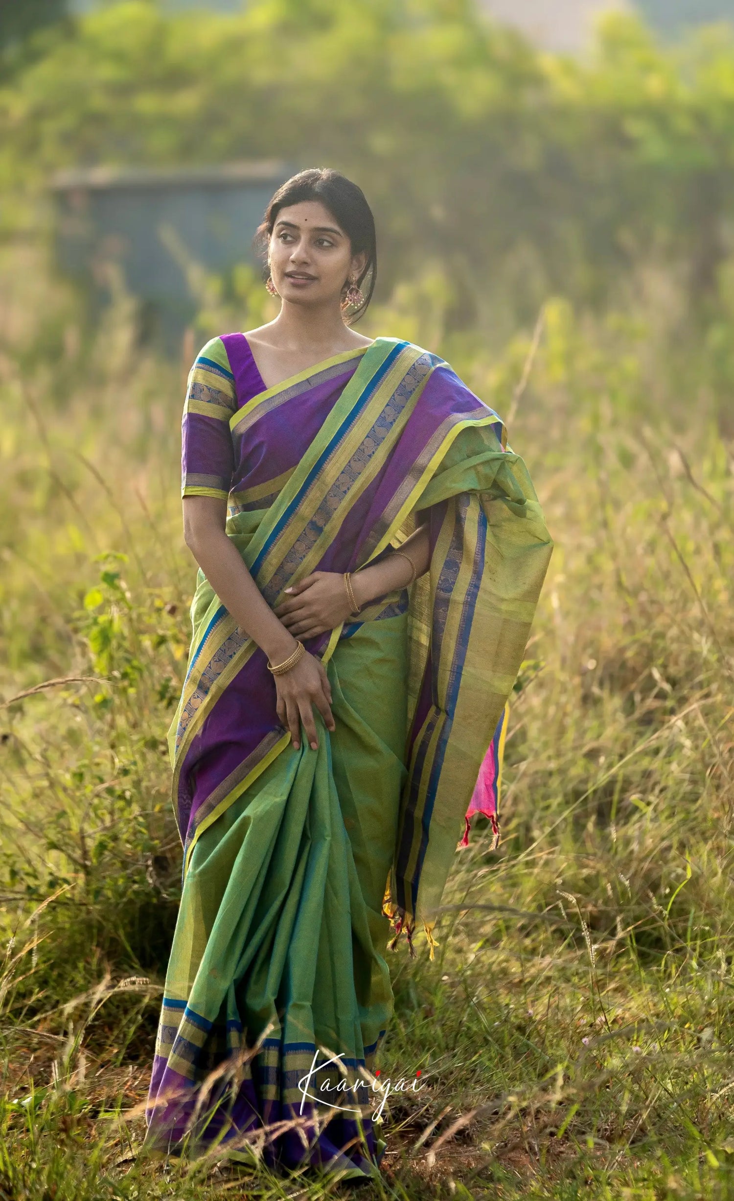 Kamakshi Green Tone And Purple Shade Sarees