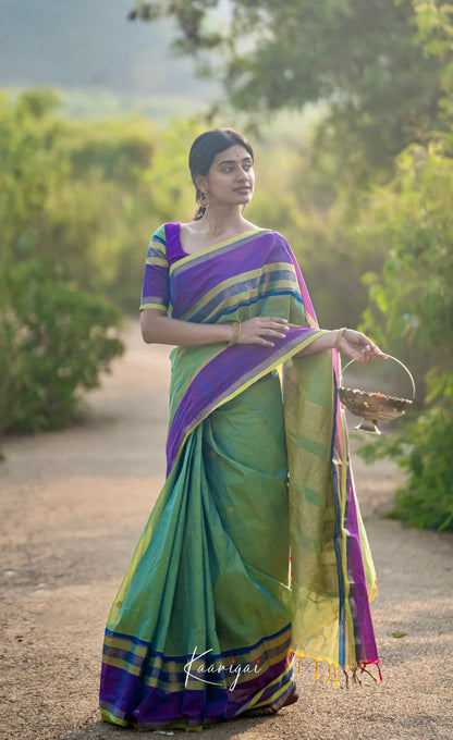 Kamakshi Green Tone And Purple Shade Sarees