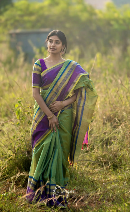 Kamakshi Green Tone And Purple Shade Sarees