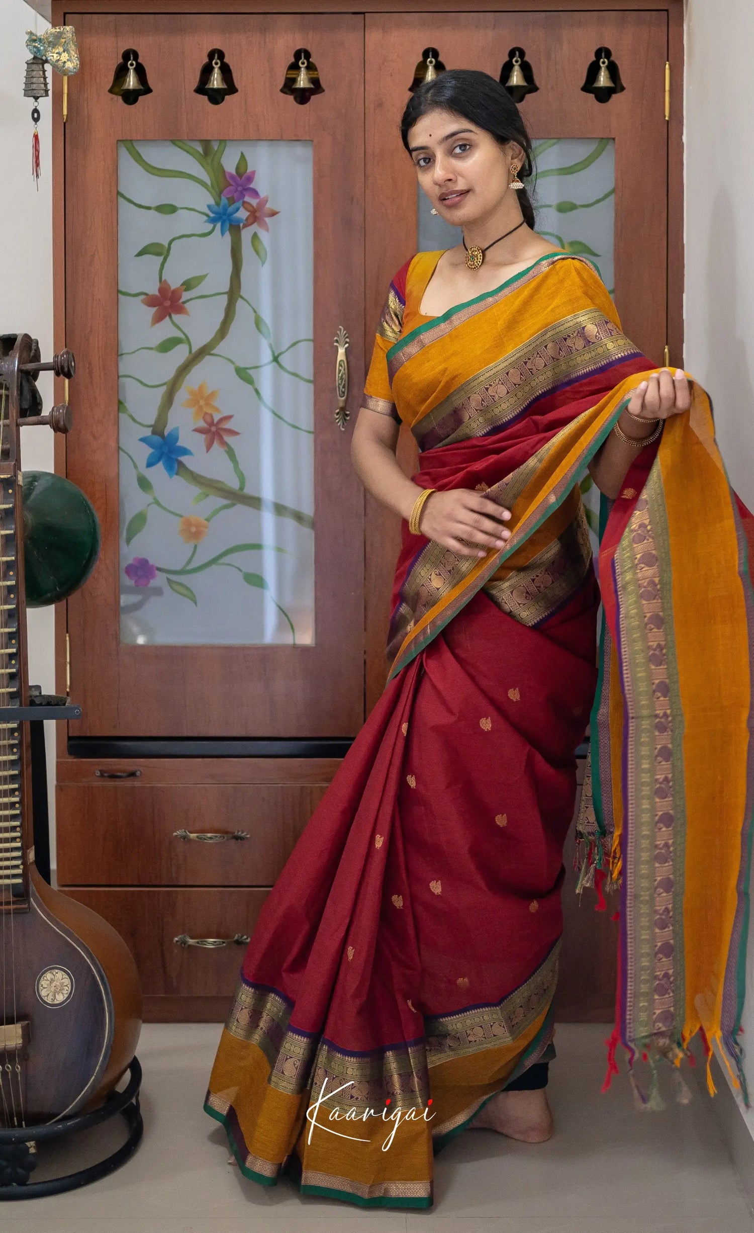 Kamakshi Maroon Tone And Mustard Shade Sarees