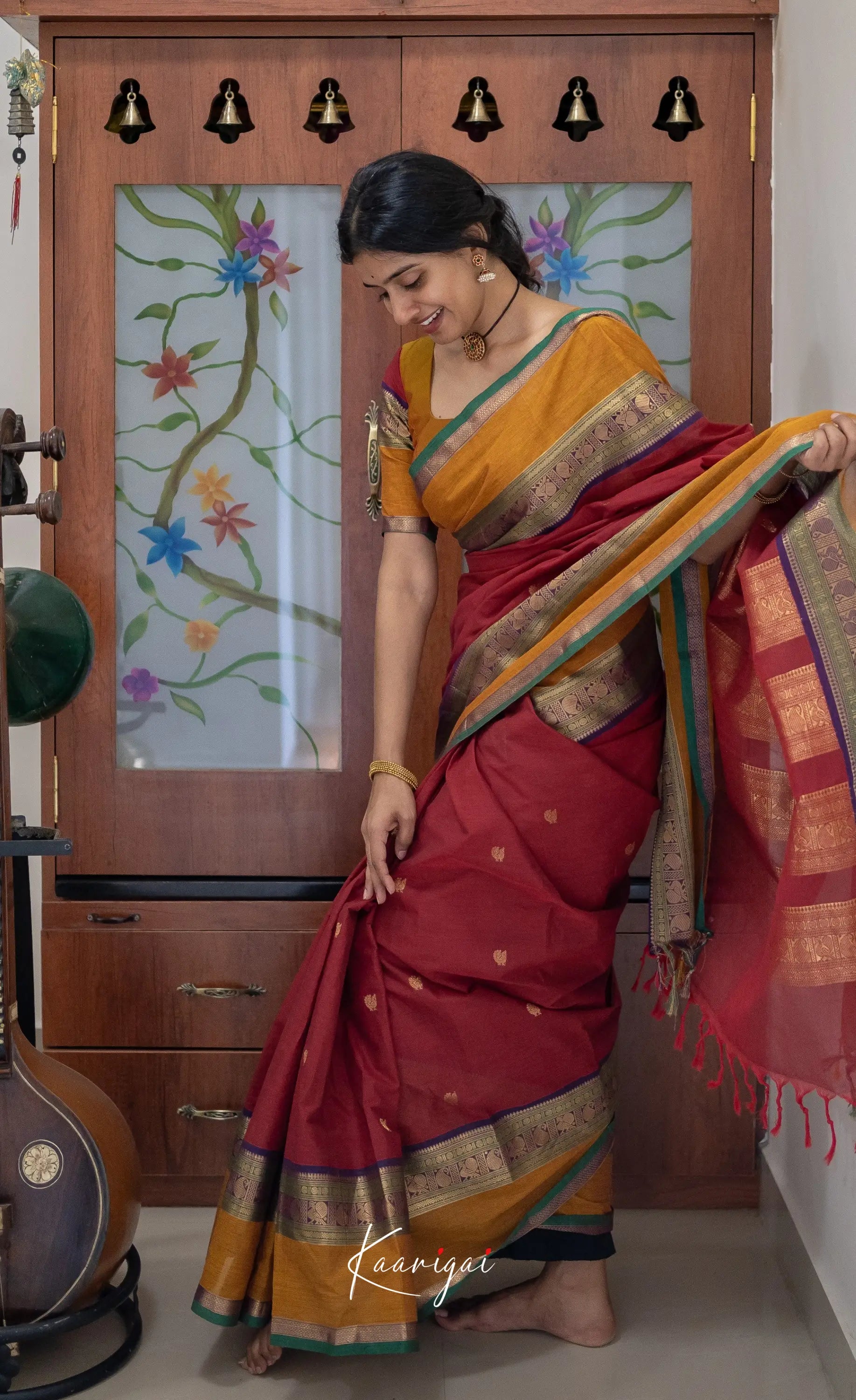 Kamakshi Maroon Tone And Mustard Shade Sarees