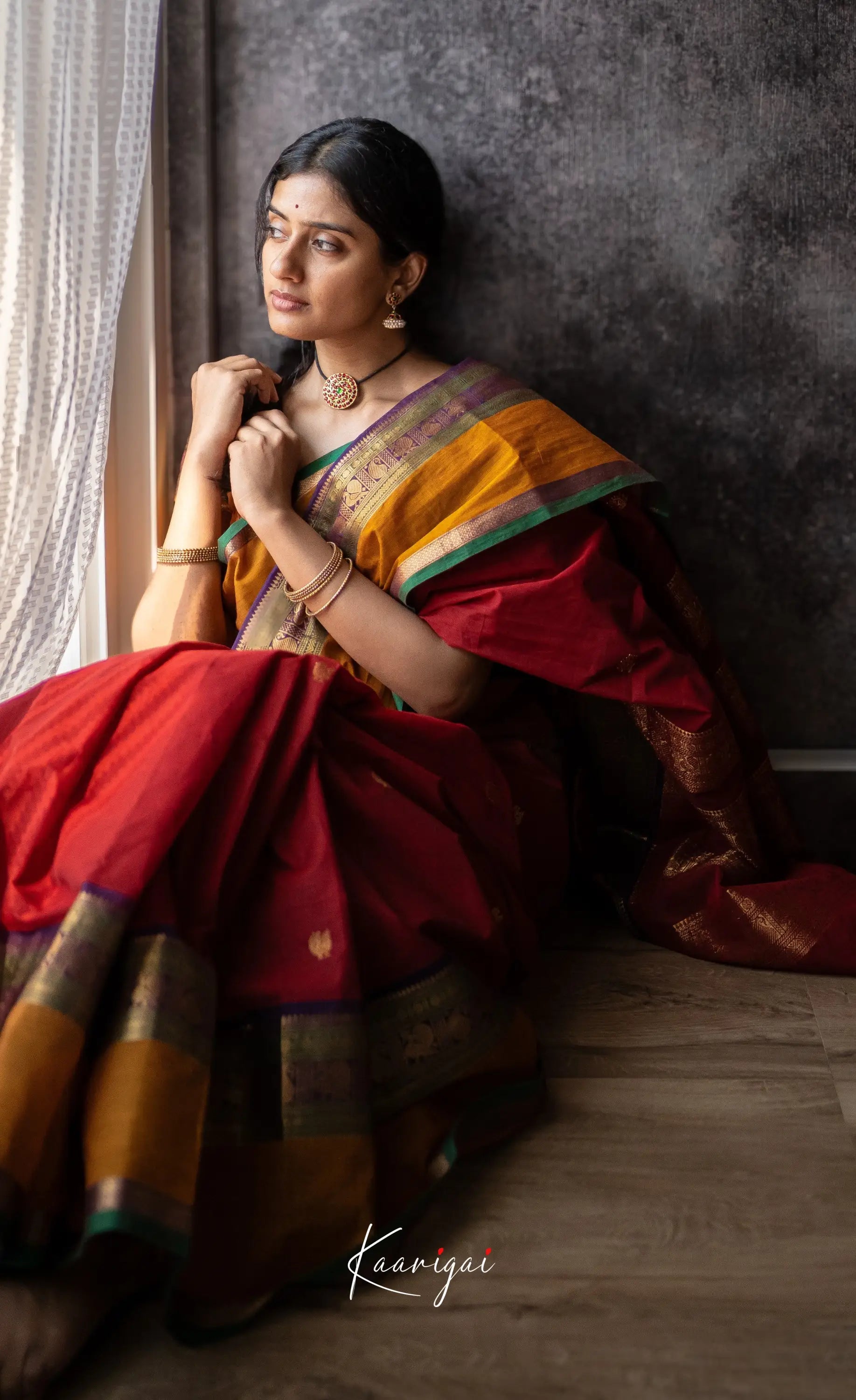 Kamakshi Maroon Tone And Mustard Shade Sarees