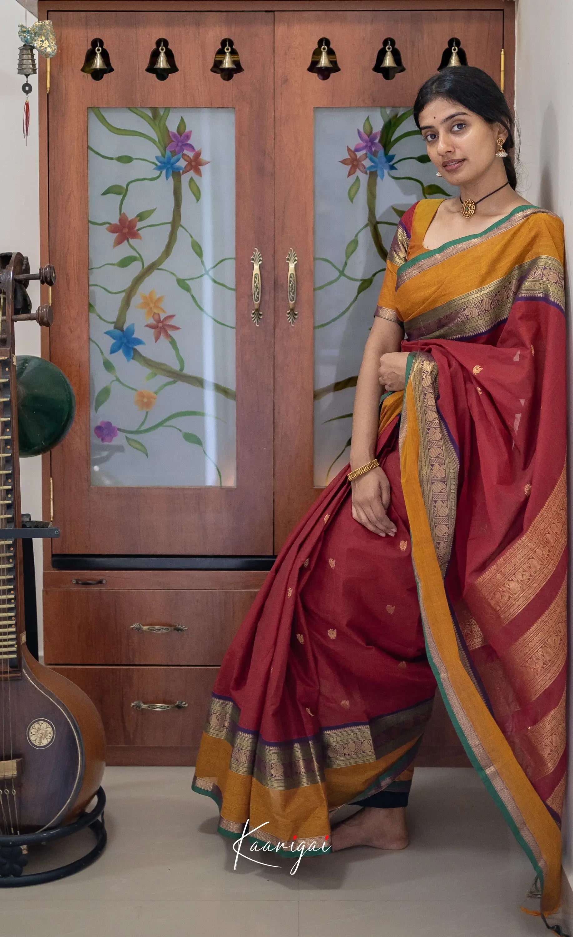 Kamakshi Maroon Tone And Mustard Shade Sarees