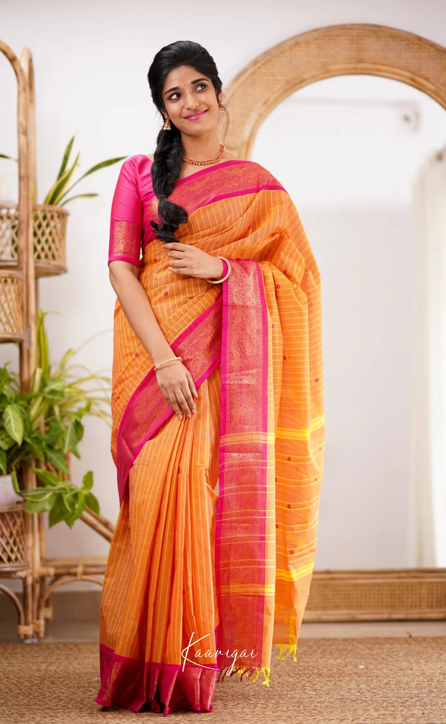 Kamakshi Orange Shade and Pink tone Kanchi Cotton Saree Ivalinmabia