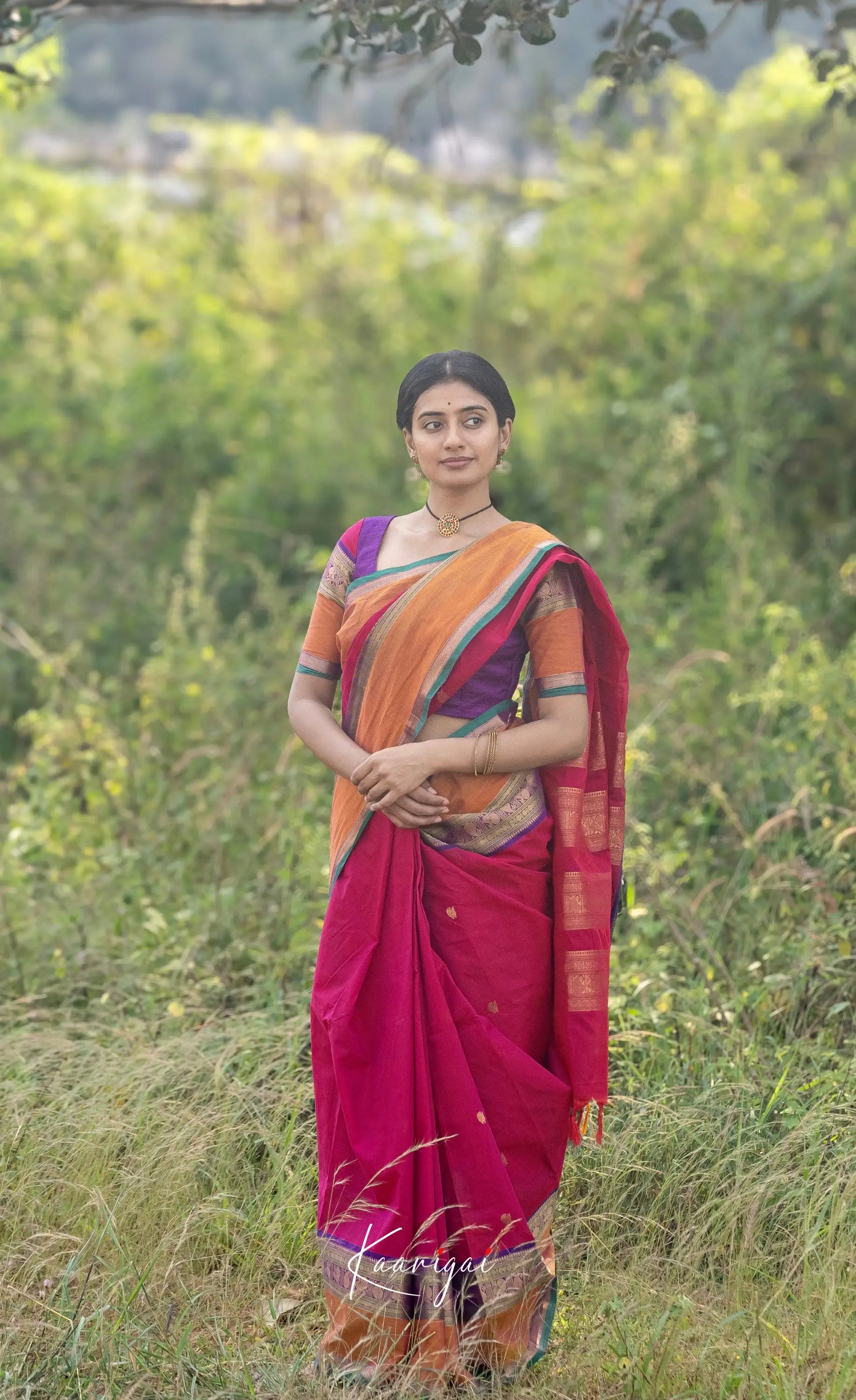 Kamakshi Reddish Pink Tone And Orange Shade Sarees