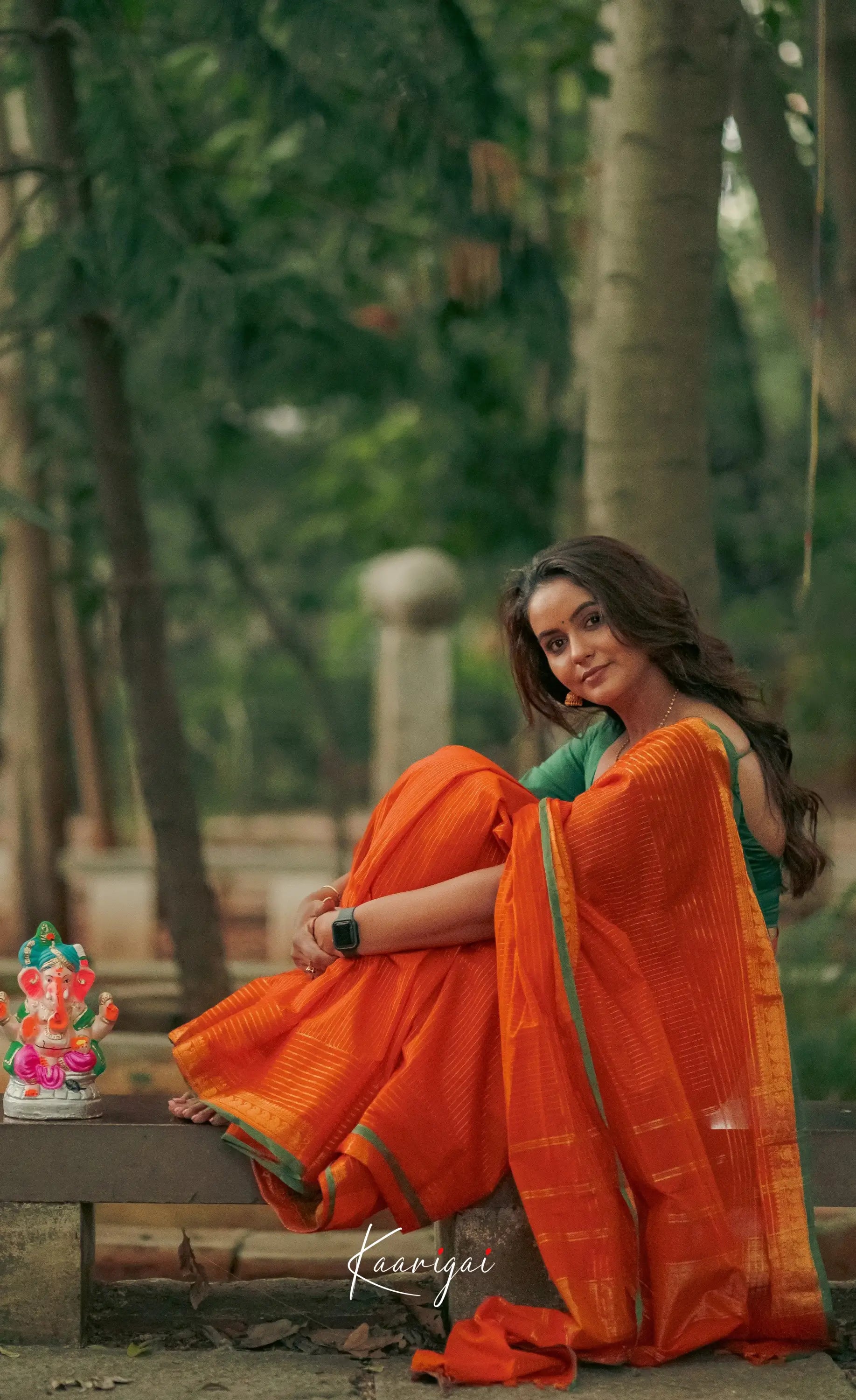 Kamakshi - Shade Of Orange And Green Tone Kanchi Cotton Saree Sarees
