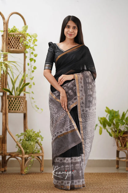 Kamali Kota Saree - Black And Ash Sarees