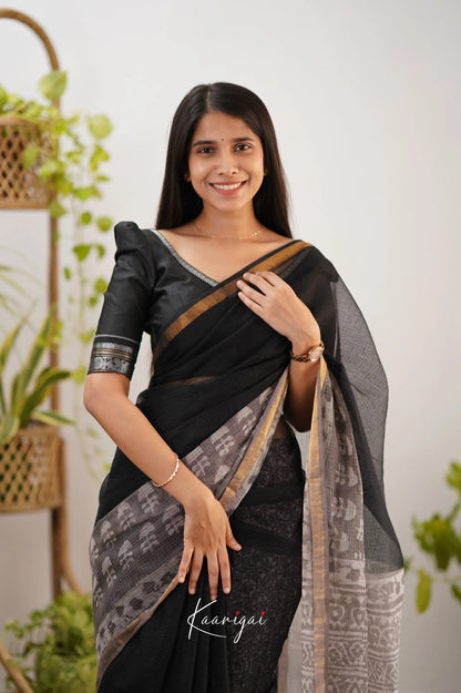 Kamali Kota Saree - Black And Ash Sarees