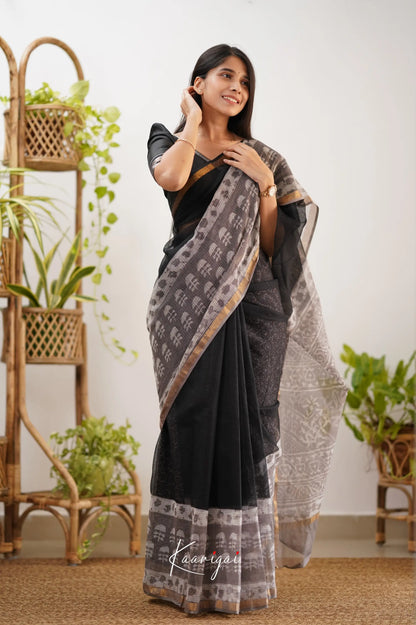 Kamali Kota Saree - Black And Ash Sarees