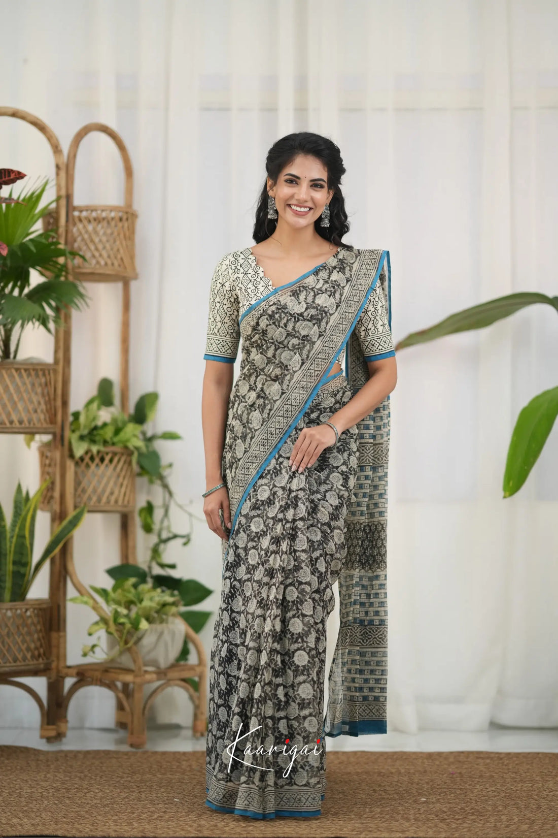 Kamali Kota Saree - Black and Sky Blue Sarees