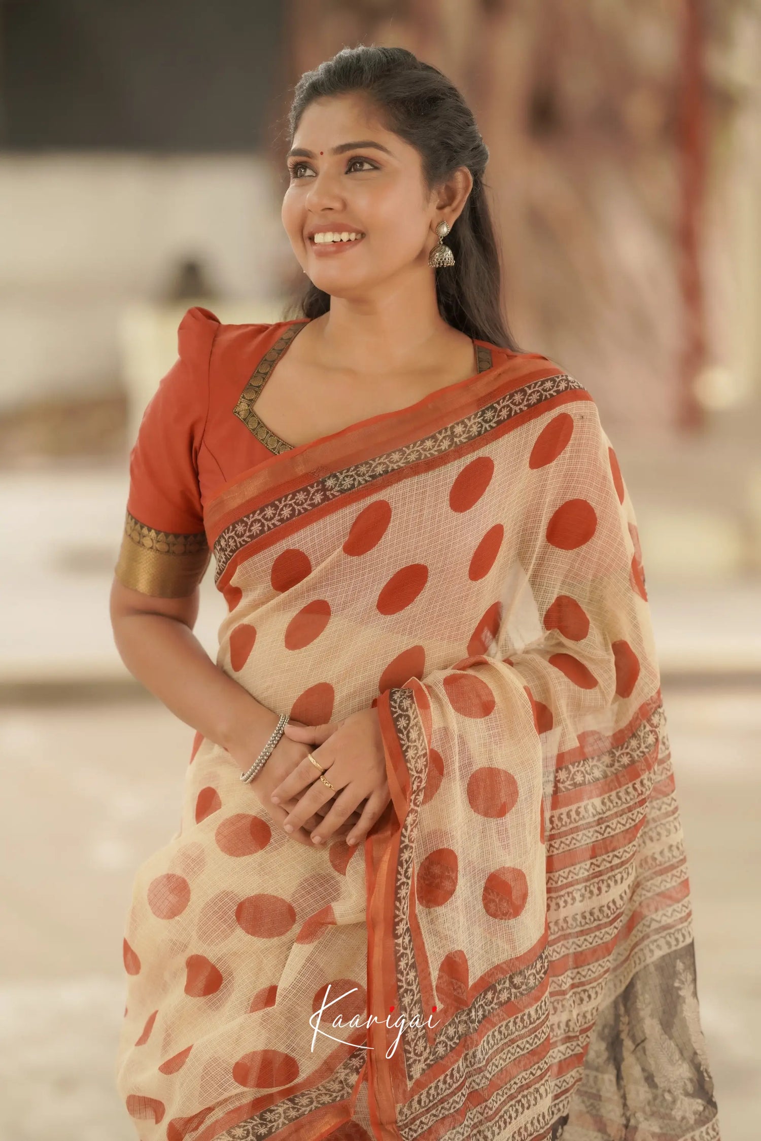 Kamali Kota Saree - Cream And Reddish Maroon Sarees