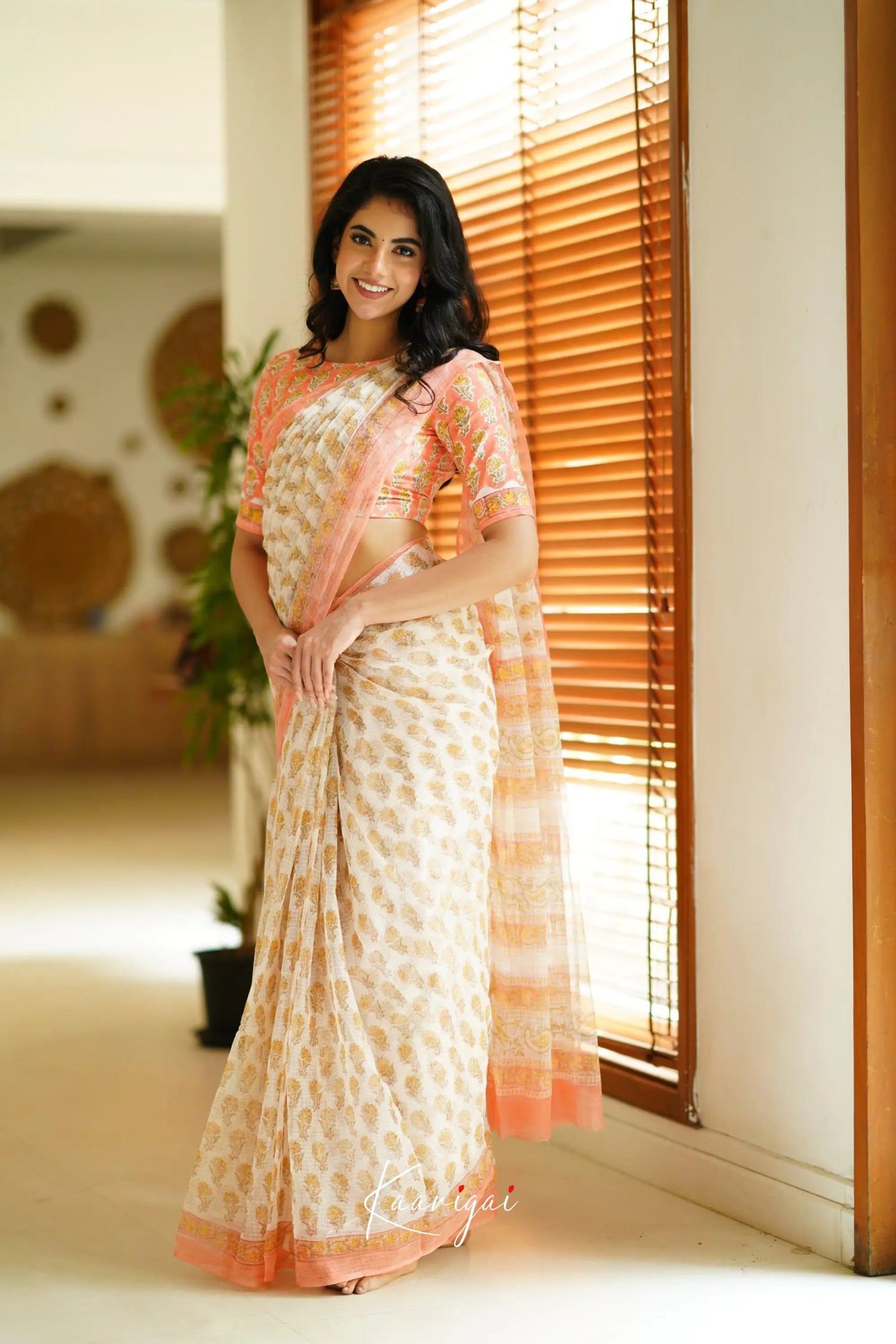 Kamali Kota Saree - White And Peach Sarees